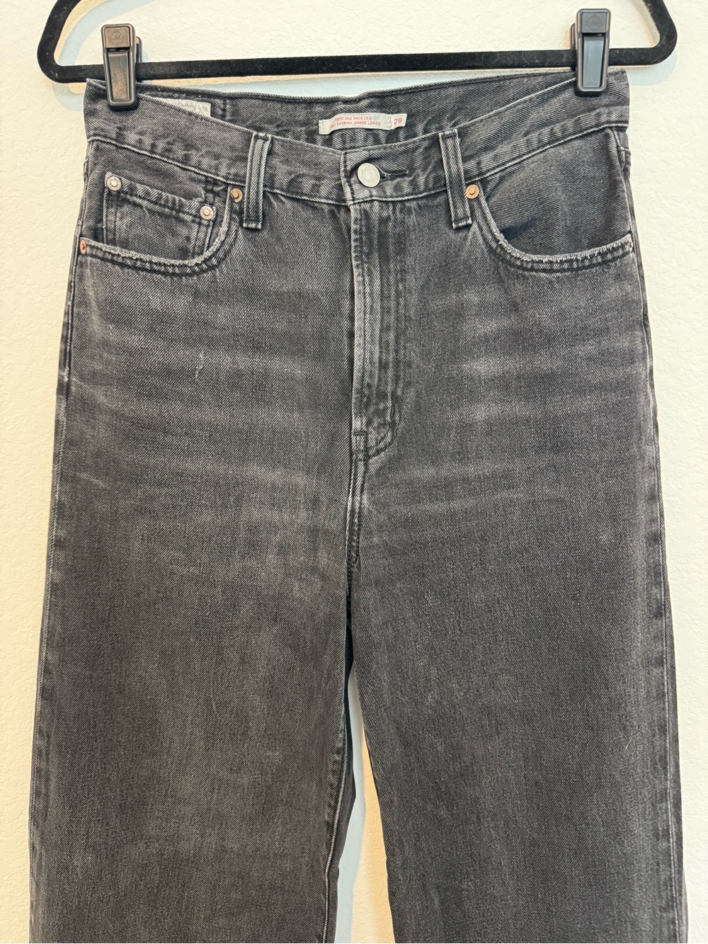 Levi's Premium Black Ribcage Wide Leg High Waist Denim Jeans - Picture 3 of 9